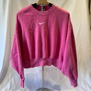 Nike Pink Cropped Sweatshirt Swoosh Logo Oversized Medium